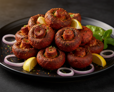 Grilled mushroom tikka marinated in Indian spices at Tandoor Tales